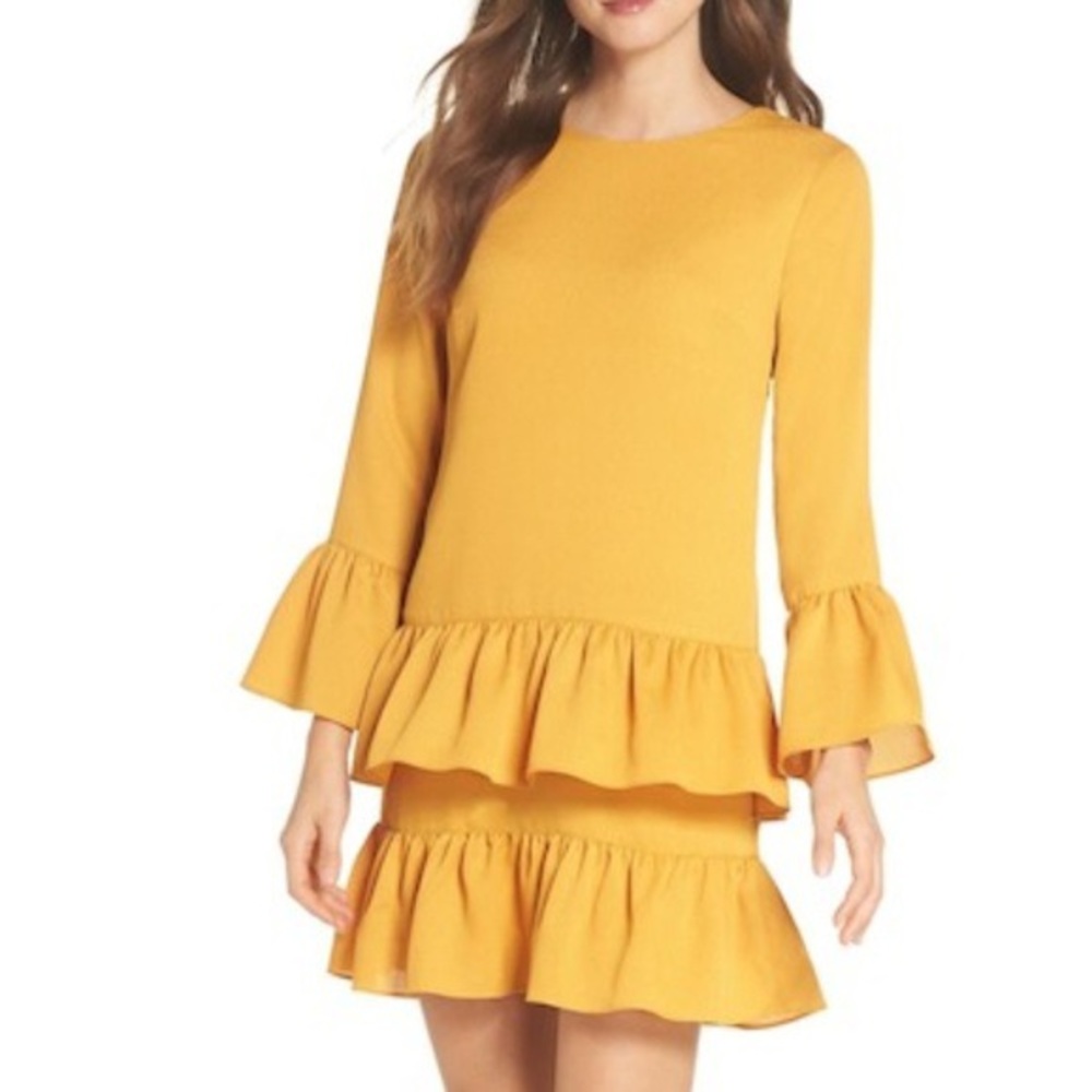 Chelsea 28 Mustard Tiered Ruffle dress